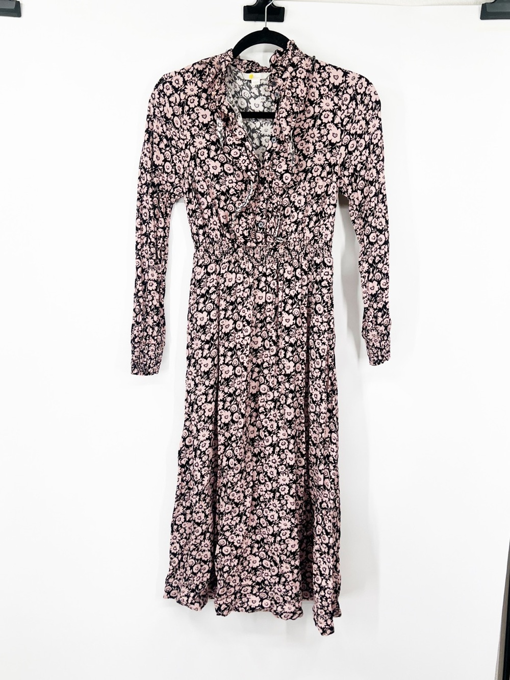 Boden Pink Floral Long-Sleeve Midi Dress